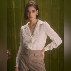 RIHOAS The Apricot Lapel Floral Embroidery Blouse L